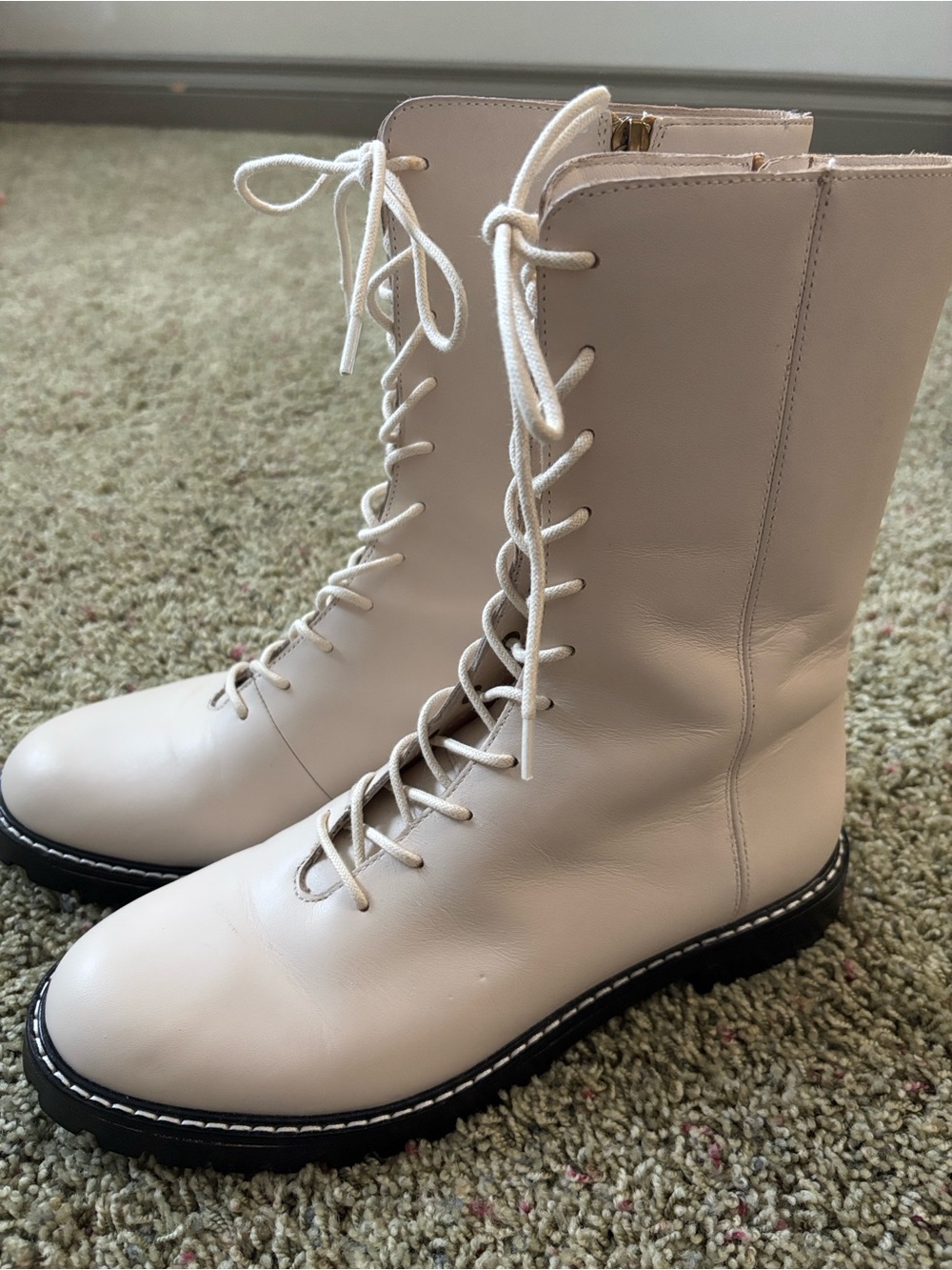J. Crew Gwen Leather Lug Sole Lace Up Tall Boot White 8.5 BA186